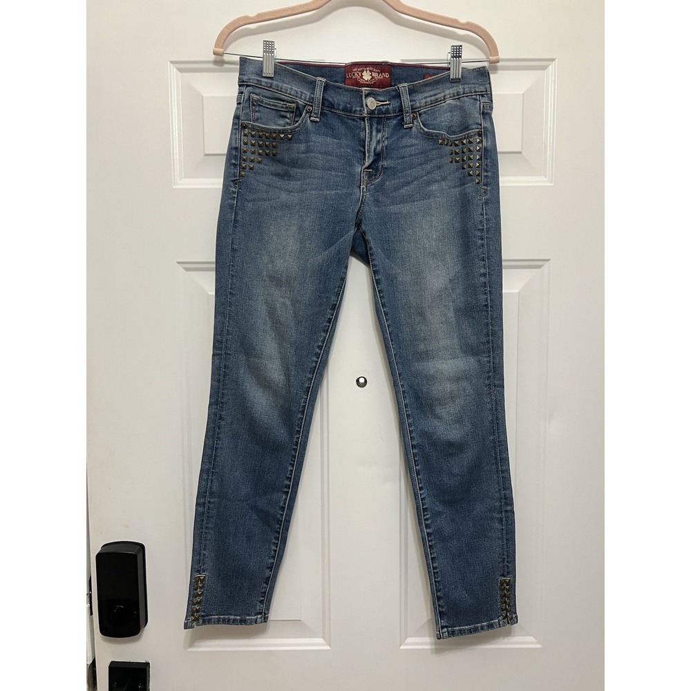 Lucky Brand Women's Straight Leg Denim Jeans Spikes Studded Pockets 4 / 27 Boho‎
